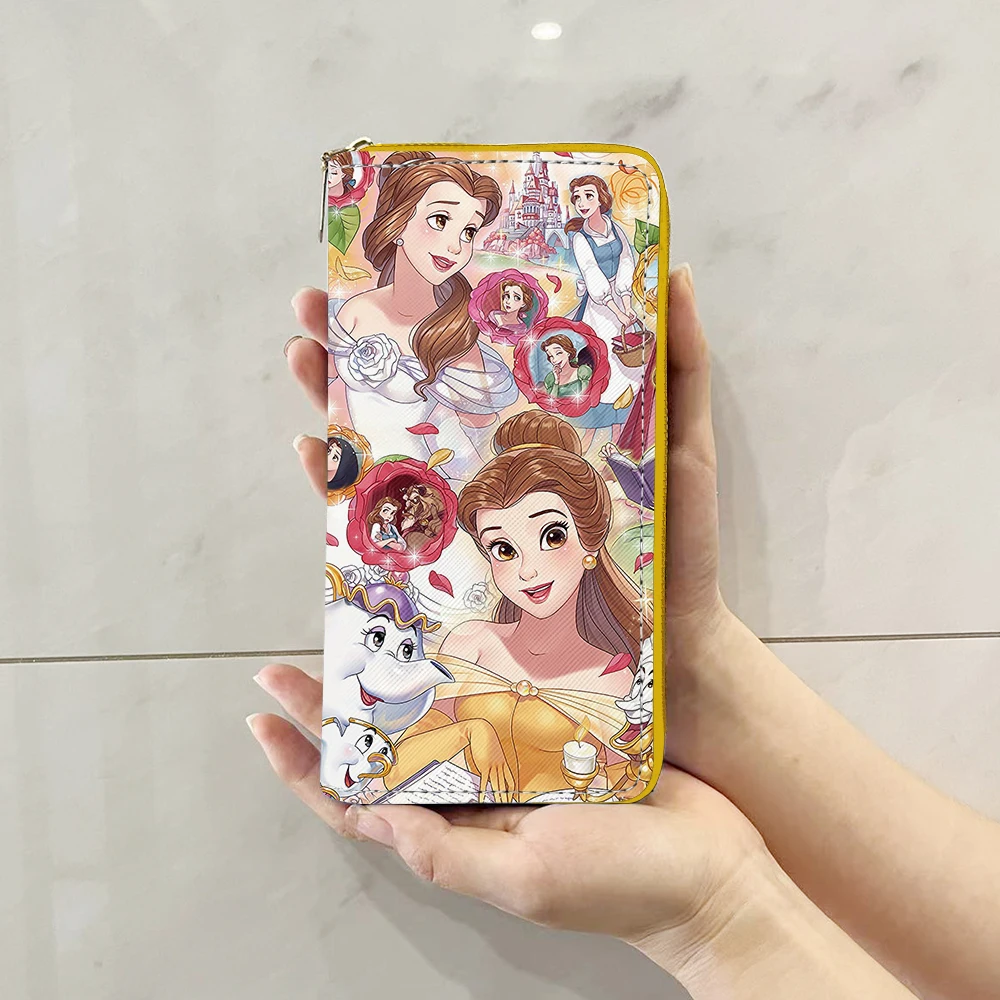 Disney-maletines de Anime de princesa Bella bestia, Cartera de dibujos animados con cremallera, monedero informal, monederos, bolso de almacenamiento para tarjetas, regalo Unisex