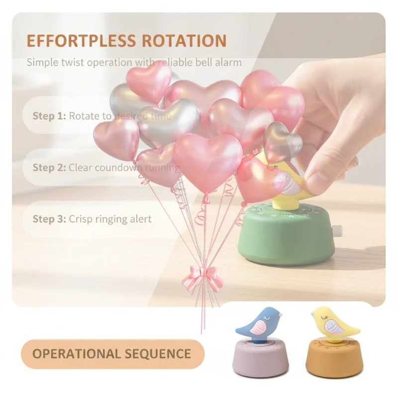 Bird Figurine Mechanical Countdown Timer 60 Minute No Battery Required Timer for Kitchen Baking Cooking Time Reminder