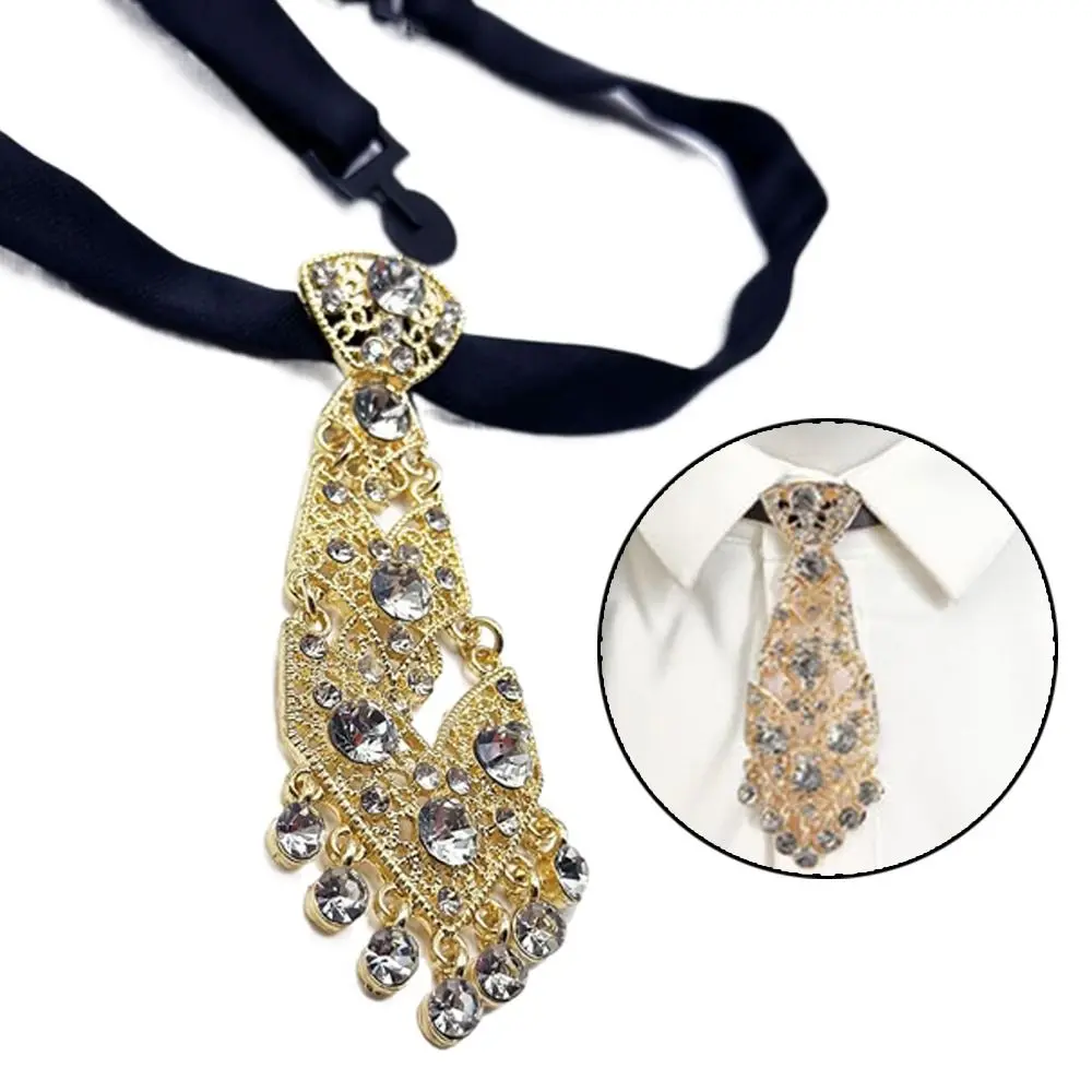 

Special Adjustable Rhinestone Tie Fashion Short Length Crystal Neckties Shining Metal Short Tie Wine Party