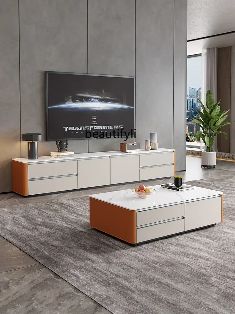 CqySaddle طاولة القهوة الجلدية تلفزيون خزانة مزيج المنزلية شقة صغيرة غرفة المعيشة خزانة خشب متين جديد #2