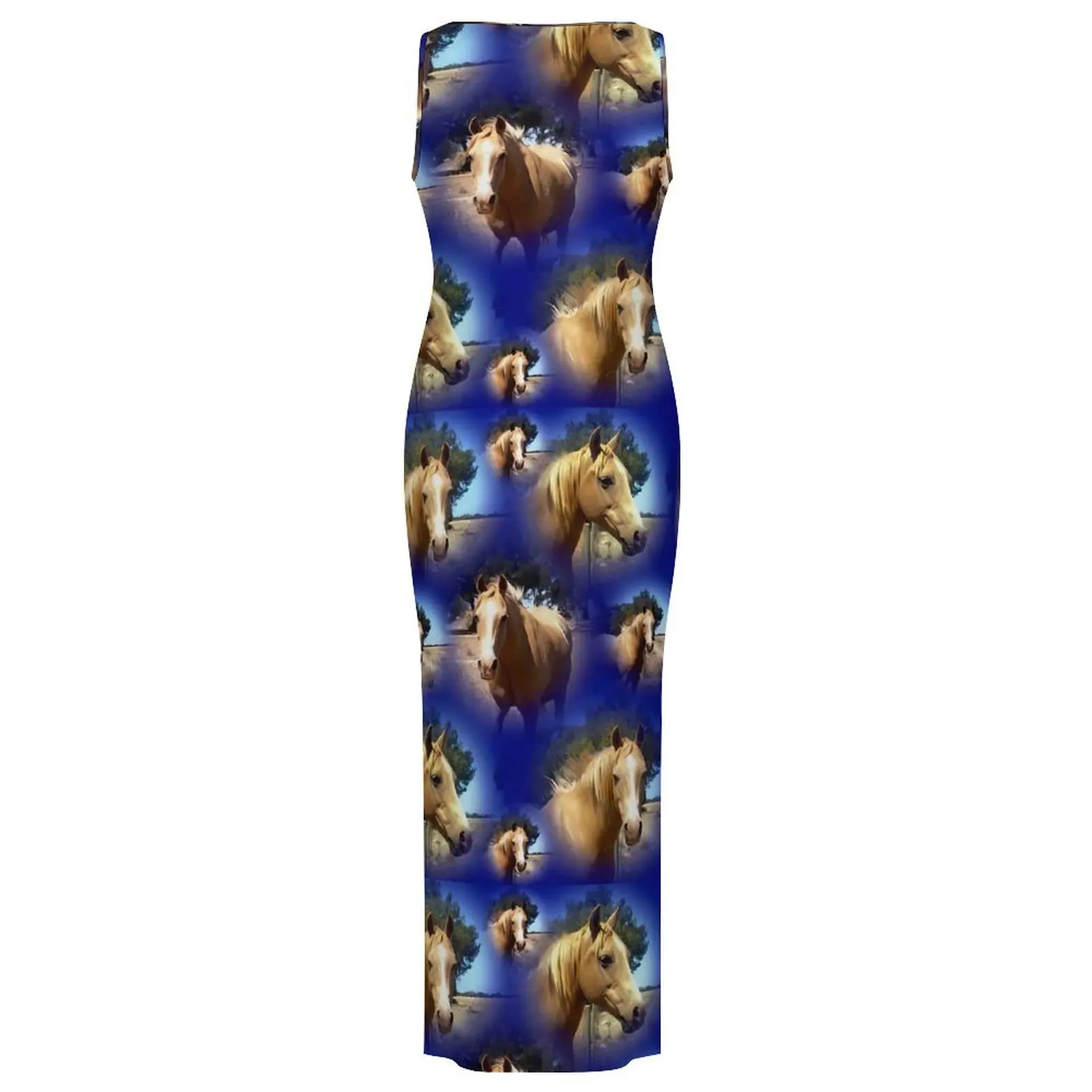 Palomino cavalo vestido sem mangas animal impressão estilo rua maxi vestidos retro bodycon vestido feminino gráfico oversize