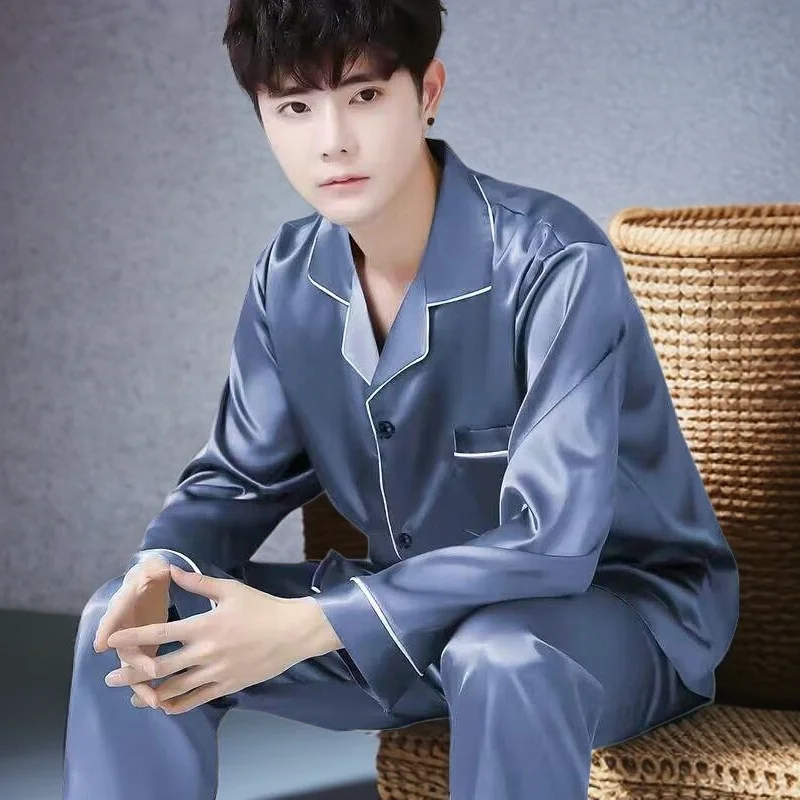 Luxury Men's Pajamas Set Long Sleeve Bamboo Silk Sleepwear Lightweight Home Loungewear Premium Nightwear M-5XL