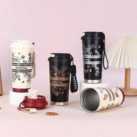 Valley Flower Cute Water Bottle With Straw Vacuum Insulated 500ml Coffee Cup With Straw INS Style Leakproof