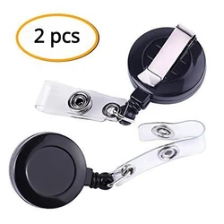 2 pz/set etichetta d'identità retrattile in plastica nera Clip per scheda di lavoro bobina per Badge Pass Clip per cintura con cordino per carta di accesso forniture per dipendenti dell'ufficio