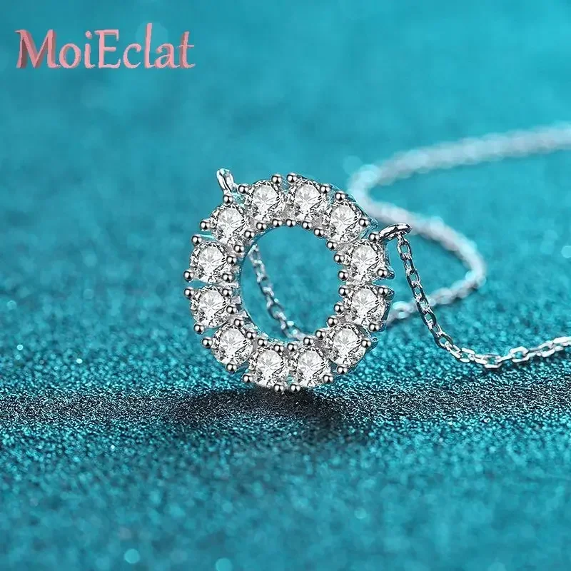 MoiEclat Store Platinum PT950 1.2ct Moissanite Necklace Circle Full of Diamond Pendants, Clavicle Chain Party Charm Jewelry