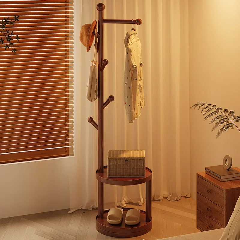 Solid Wood Coat Rack Living Room Floor-to-ceiling Household Rack Indoor Multi-functional Bedroom Bedside Clothes Rack