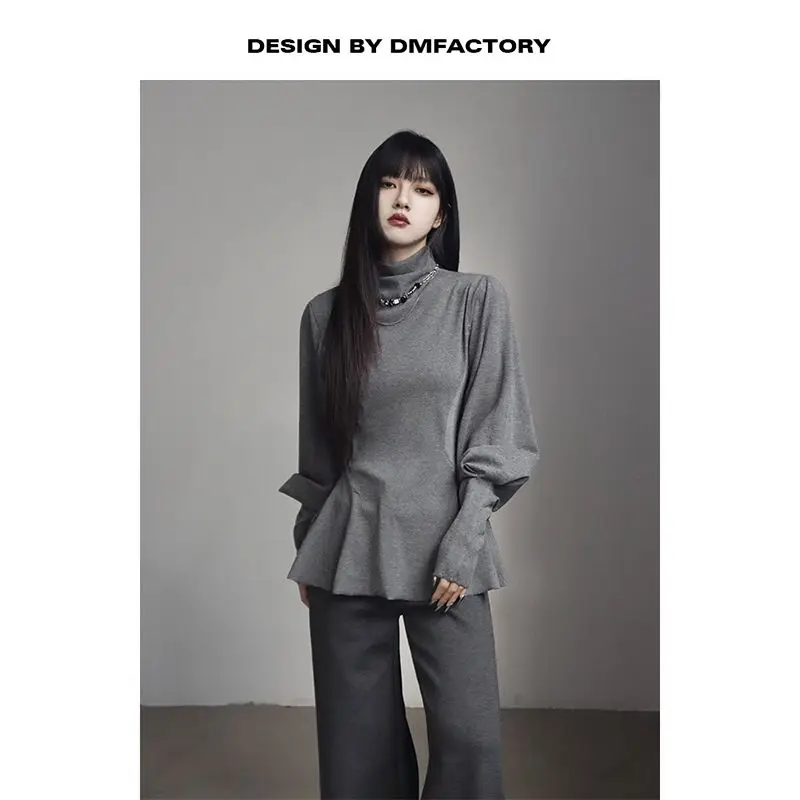 

New French Retro Half Turtleneck Knitted Base Shirt for Women in Autumn and Winter Slim Fit Inner Lantern Sleeve Top