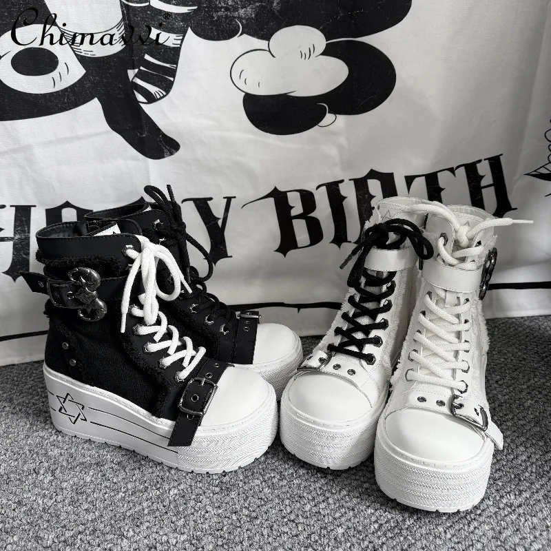 

Оригинальные парусиновые туфли на толстой подошве в японском стиле Subculture Cool Girl, осень 2023, новая универсальная женская повседневная обувь в готическом стиле в стиле панк