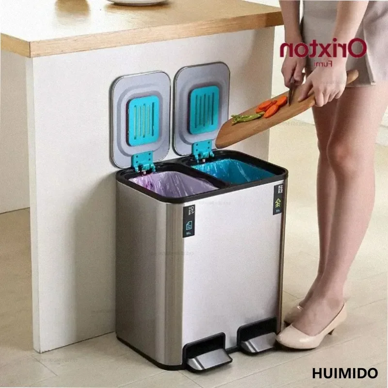 Trash Can 9L+9L Lid Double Kitchen Large Trash Bin Bathroom Bedroom Toilet Stainless Steel Litter Bins Garbage Cube with Pedal
