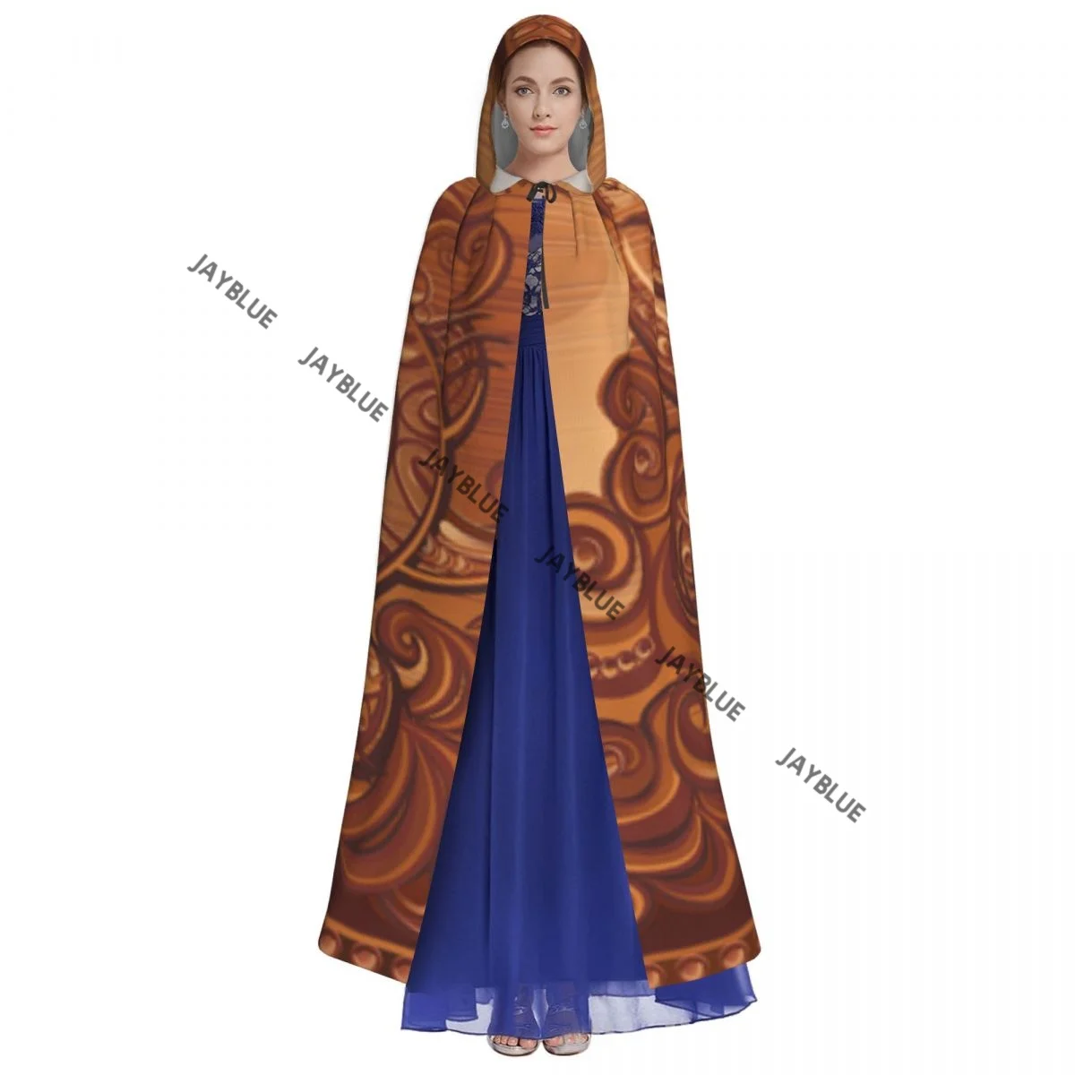 Adult Cloak Cape Hooded Imitation Wood Carving Illustration Medieval Costume Witch Wicca Vampire Elf Purim Carnival Party