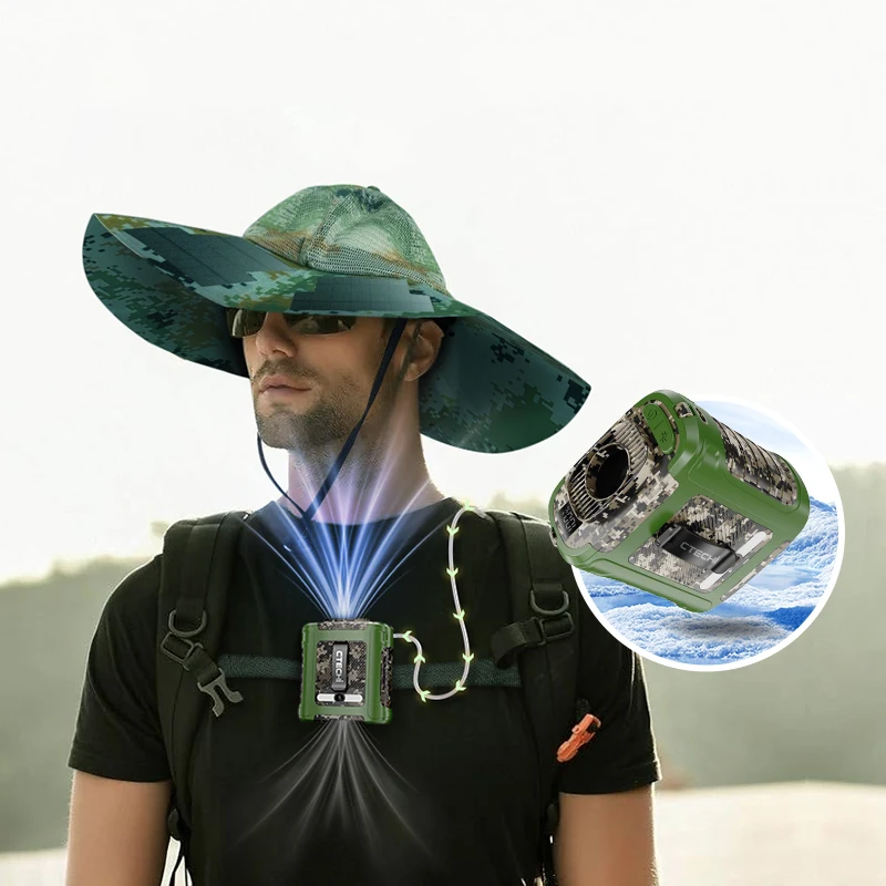 Solar Fan Hat & Waist Clip Fan, Rechargeable Lithium Battery Outdoor Camping Portable Cooling Fan