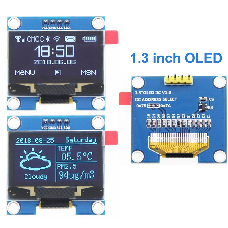 1.3 Inch I2C IIC OLED Display Module 128X64 Pixel SH1106 Blue/White 4Pin OLED Screen Module Copatible with Arduino/Raspberry Pi