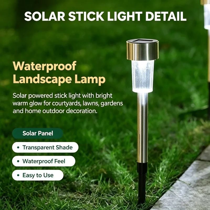 Clear LED Solar Pathway Lamps, Outdoor Garden Stake Lights for Lawn Courtyard Walkway Patio Yard Decor Lighting Display