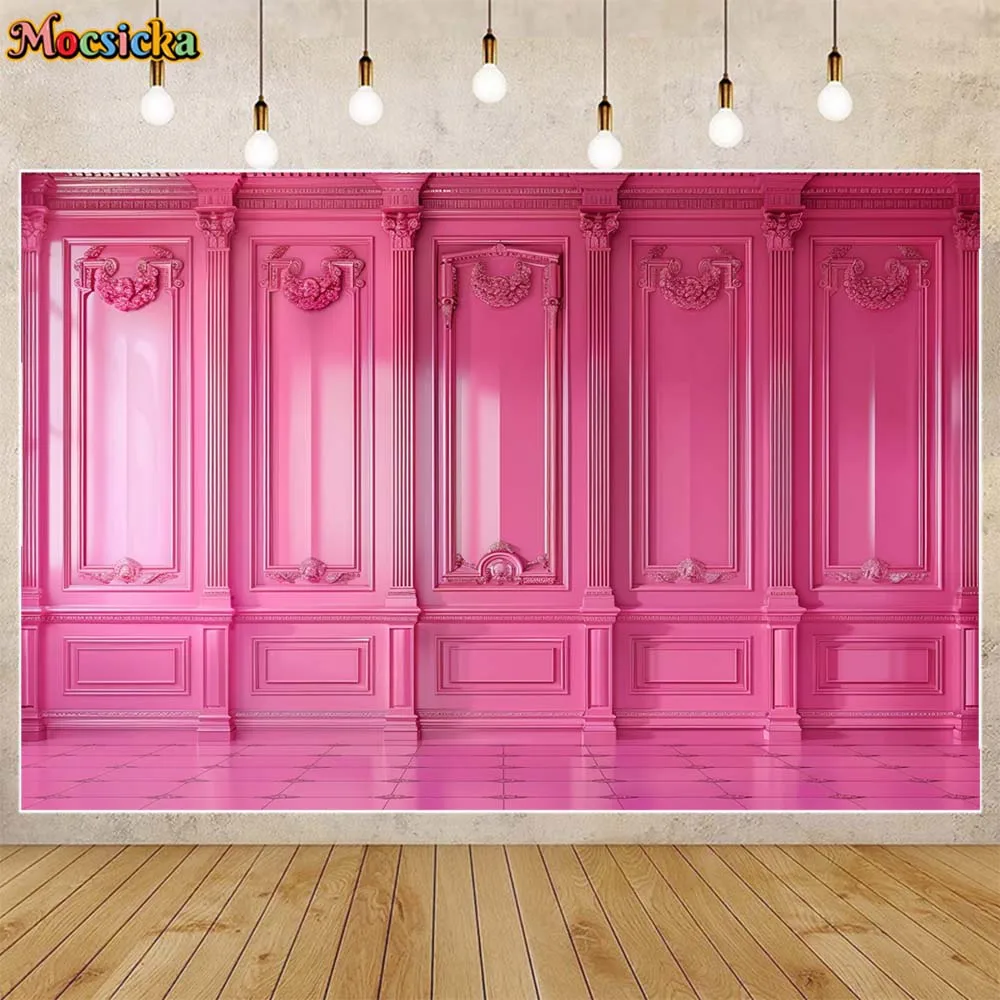 Mocsicka Barbie Pink Backdrop for Photography European Palace Wall Pink Floor Woman Girl Art Photo Background Photo Studio Props