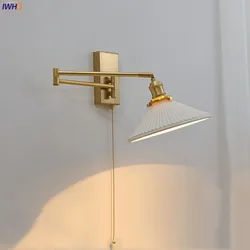 IWHD Nordic Modern LED Wall Sconce Left Right Rotate Pull Chain Switch Bedroom Restaurant Bar Beside Lamp Ceramic Stair Light