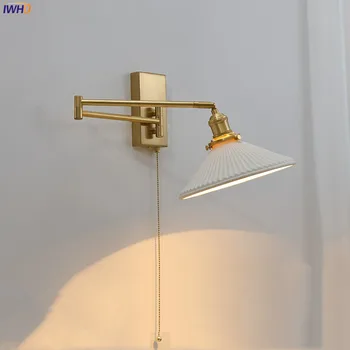 IWHD 북유럽 현대 LED 벽 Sconce 왼쪽 오른쪽 회전 당겨 체인 스위치 램프 옆에 침실 레스토랑 바 세라믹 계단 조명
