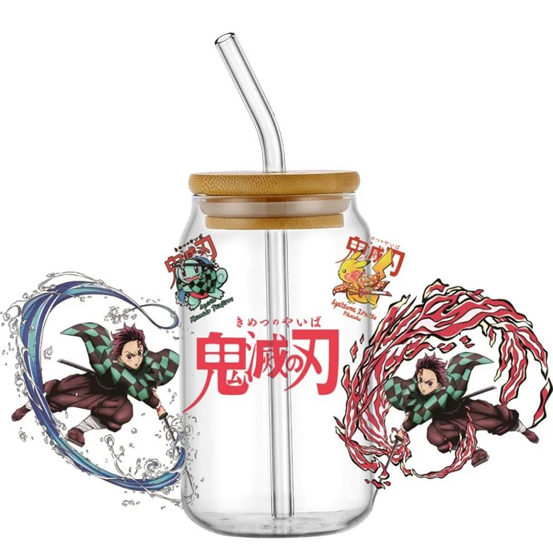 16oz Demon Slayer Design Transfer Decals Uv Dtf Cup Wrap Sticker Adhesive Sticker for Libbey Glass Can Cups Tumbler