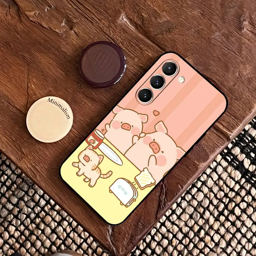 حافظة هاتف كارتون V-LuLuT Pig حافظة سوداء رفيعة للغاية مضادة للصدمات لهاتف سامسونج S24/S25/S22/S30/Note20/Lite/Ultra/5G/Plus/FE