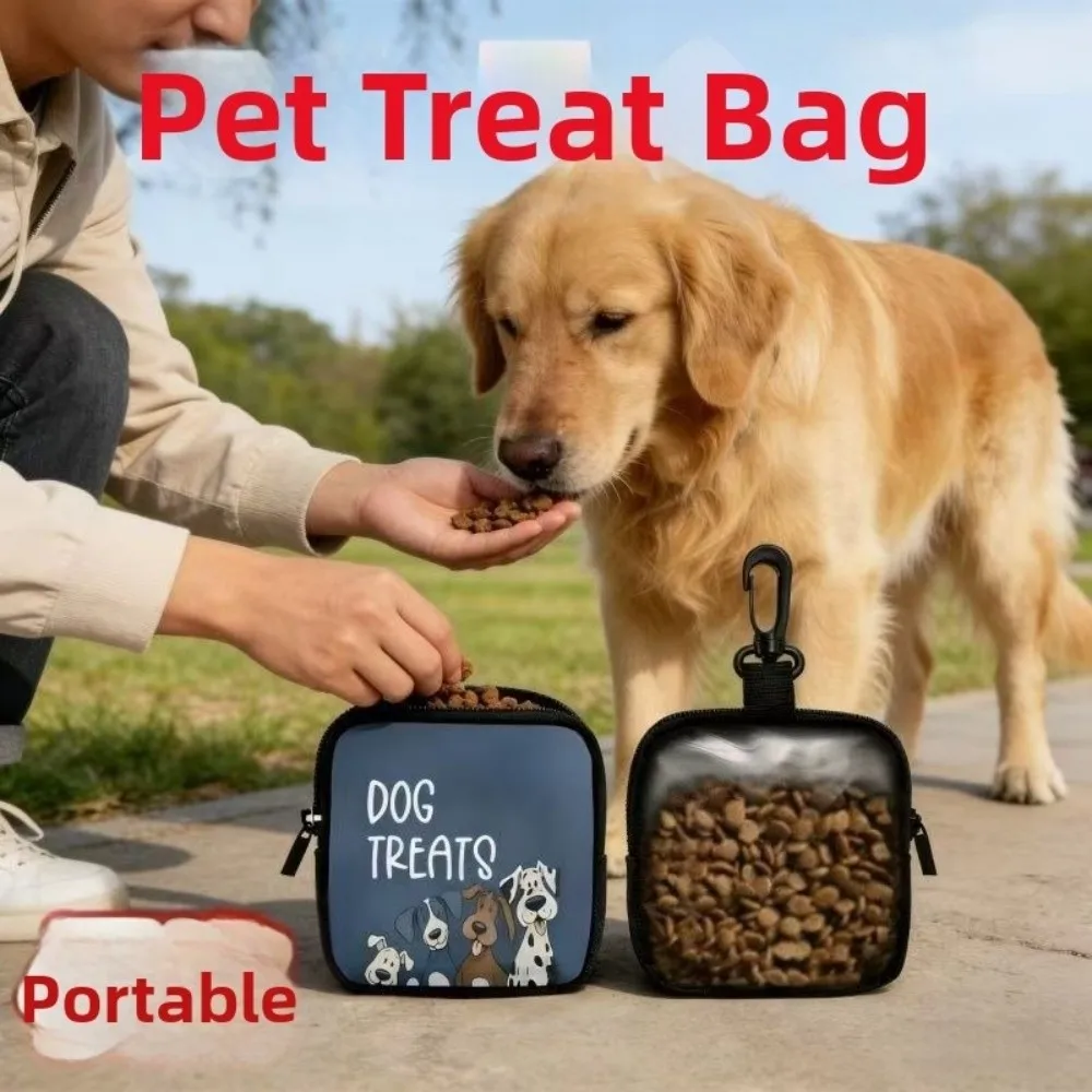 Waterproof Dog Treat Pouch Transparent Window Zipper Closure Pet Snack Bag Printed Design Leak-Proof Pet Training Reward Bag