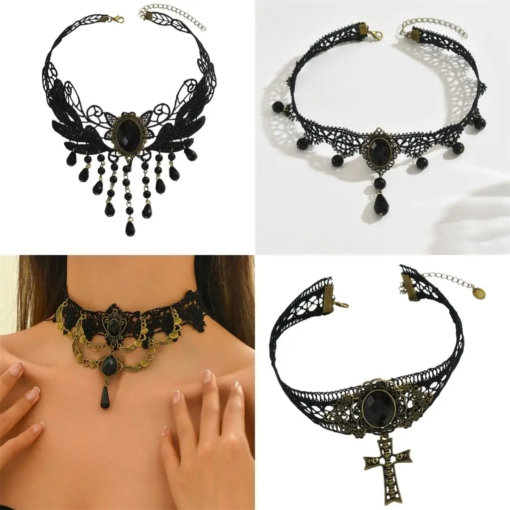 Comfortable Lightweight Gothic Lace Necklace Alloy Material for All Day Wear