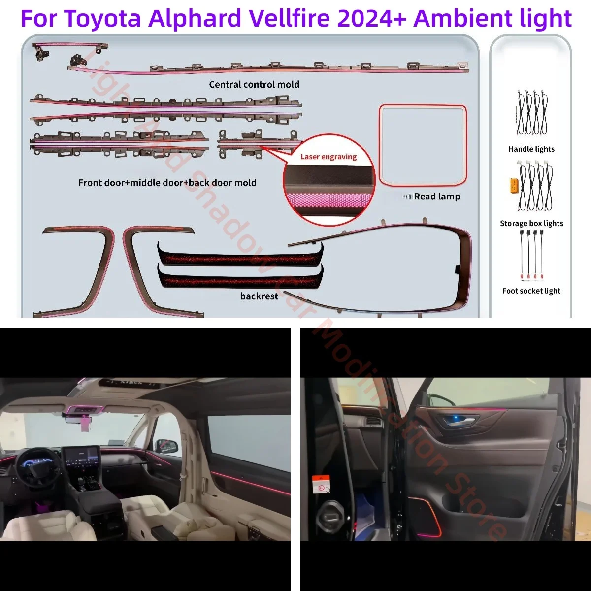 

For Toyota Alphard Vellfire 2024+ LHD/RHD Atmosphere Lamp car interior lighting upgrade car accessories Screen &APP control New