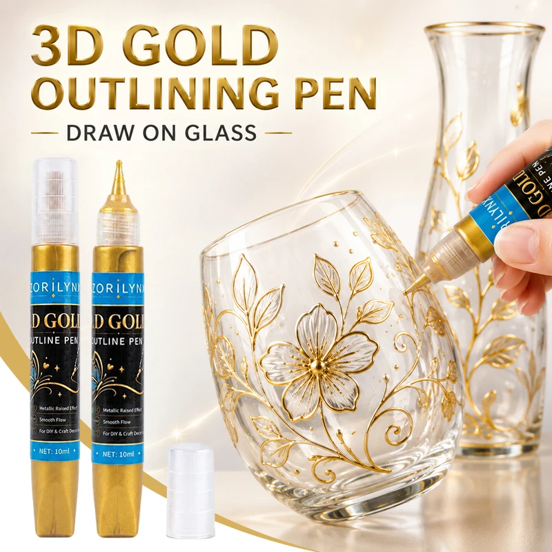 3D Gold Outline Pen Metallic Raised Effect Marker for DIY Crafts Drawing Painting and Art Decor Smooth Flow 10ml - ZORILYNX