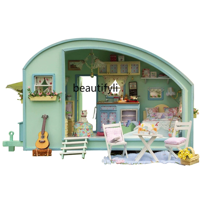 DIY Cabin Time Tour Hand Assembled Wooden Toys Building Model Villa Birthday Gift Female