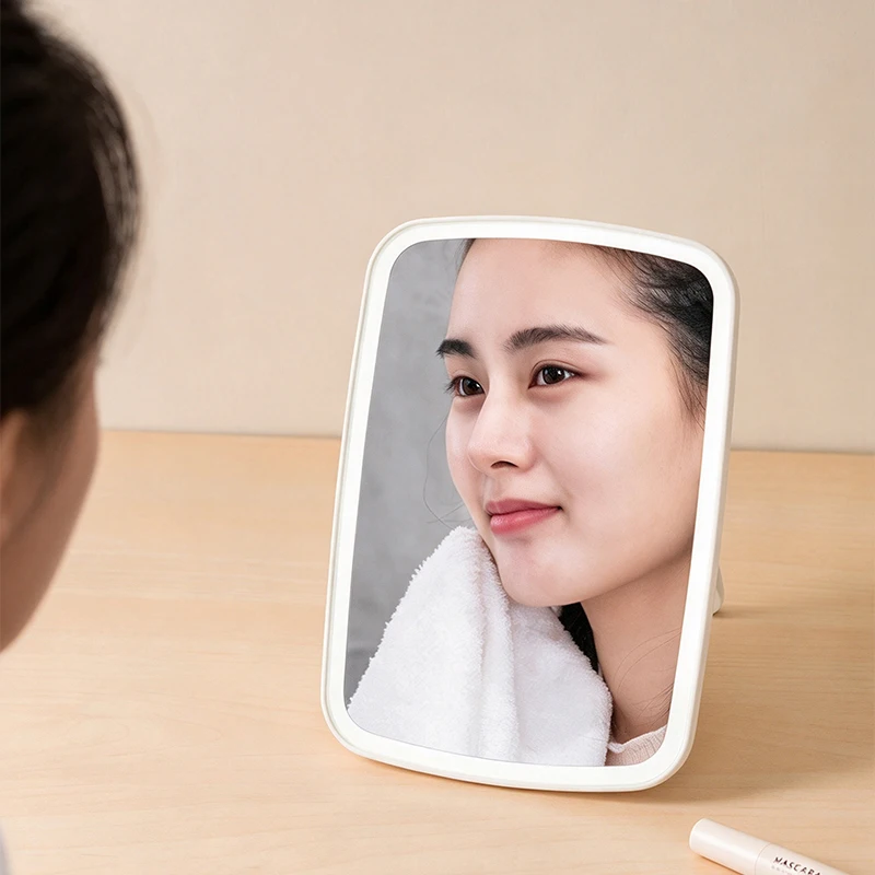 Rechargeable LED Vanity Mirror 3 Color Dimmable HD Foldable Desktop Makeup Mirror for Dorm Home Travel Portable Touch Control