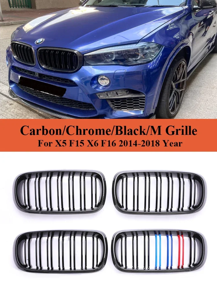 Car Front Bumper Kidney Carbon Grill For BMW X5 X6 F15 F16 Double Slat M Color Grille 2014-2018 Car Accessories Replacement Part