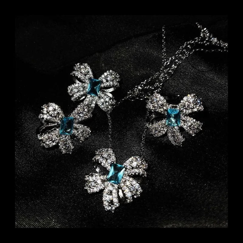 يوصي Xiaohongshu هوت كوتور مجوهرات الفراشة مجموعة تقليد التوباز الطبيعي القوس قلادة حلقة وأقراط. #2