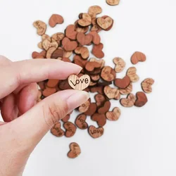 100Pcs Wooden Love Heart Shape for Weddings Art Craft Embellishment Sewing Decoration Buttons