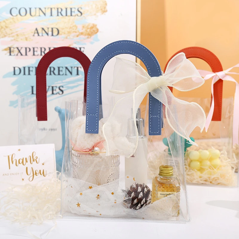 10 Pcs Clear Gift Bags Transparent PVC U-shaped Packaging Bag with Handle Wedding Accessories Festival Party Present Birthday