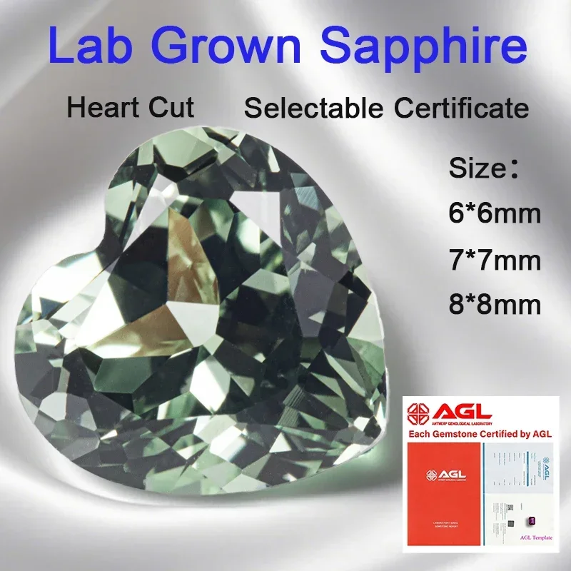BTOP Lab Grown Sapphire Loose Stone Heart Shape Green Color VVS1 Charms Beads for Advanced Jewelry Making Selectable    Certif