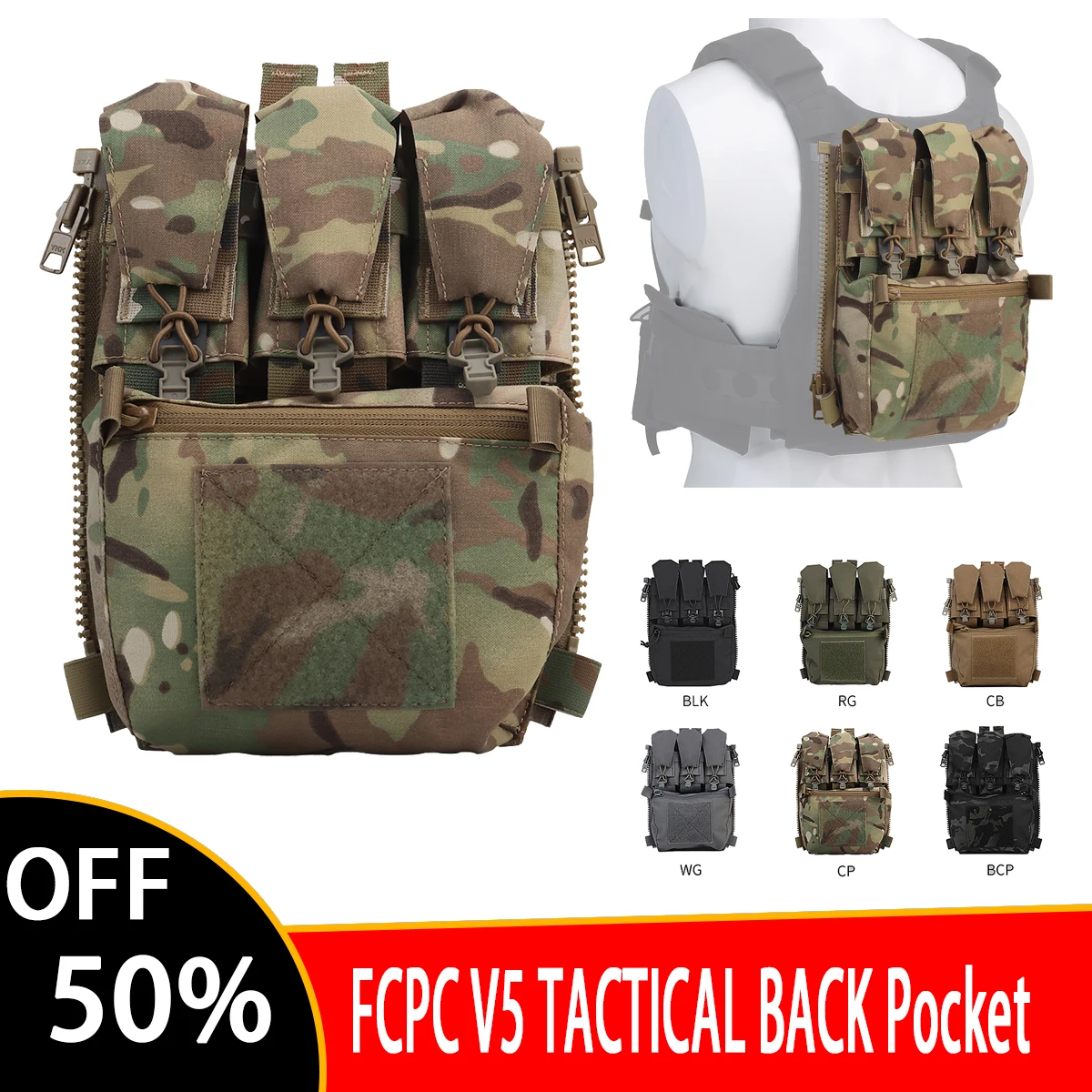 

Tactical Assault Adapt Banger Back Panel Zip On Rear Pack Vest FCPC V5 Plate Carrier Bag GP Pouch Multitools Hunting Pocket