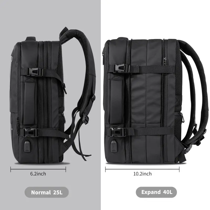 KINGSLONG 40L Large Travel Trip Backpack Waterproof Notebook Laptop Backpacks with USB Port Business Black Clothing Luggage Bag