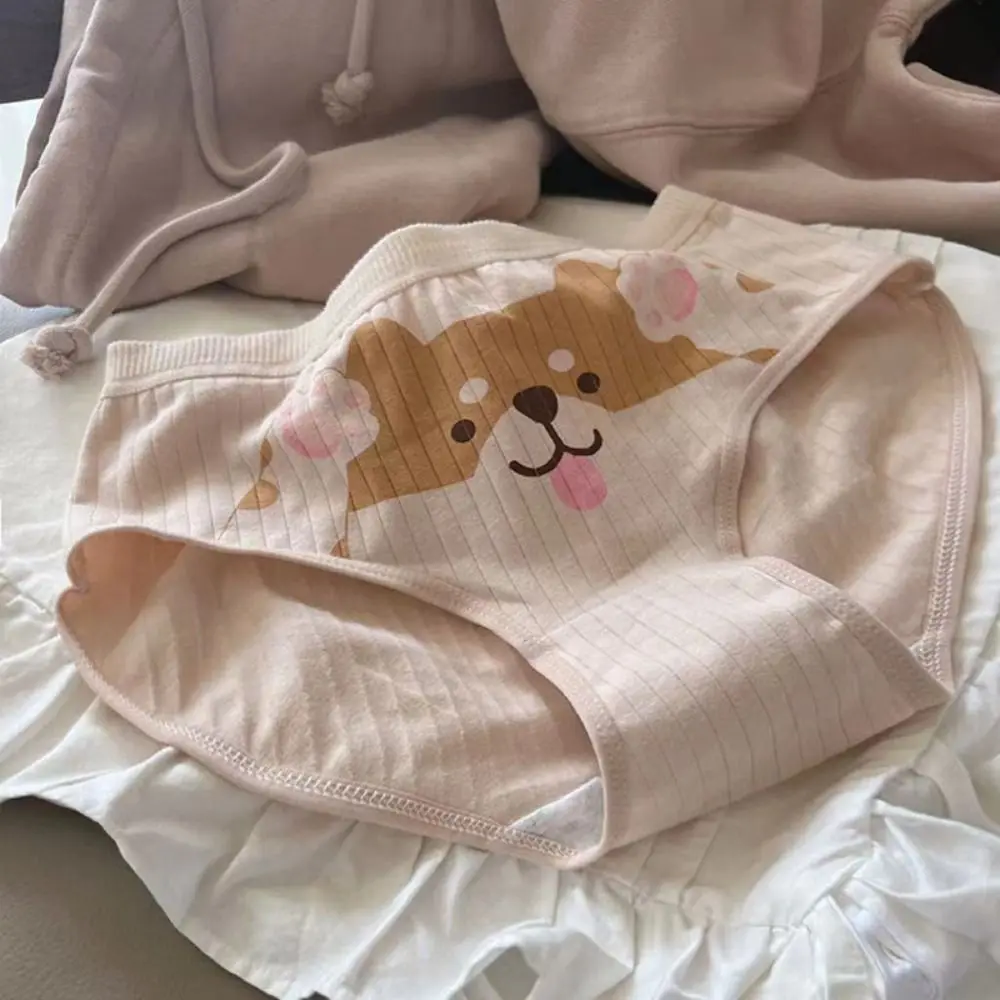 Elastic Simple Animal Dog Cute Kawaii Underpants Women Panties Corgi Underwear Stripe Briefs Korean Style Lingerie