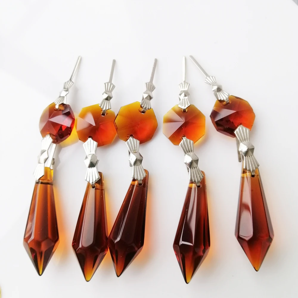 Camal 10 Stuks 38Mm Amber Druppels Hangers Bowtie Pinnen Kristallen Lamp Kroonluchter Prisma Onderdelen Opknoping Home Decor Verlichting Accessoires