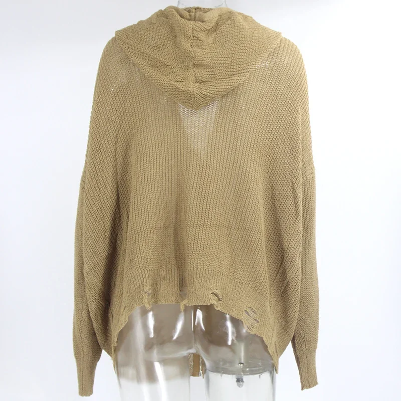 2023 Nieuwe Winterjas Crop Top Hoodie Gebreide Trui Uitgehold Top Vrouwen Pollover Effen Losse Lange Mouw Casual Herfst Tops