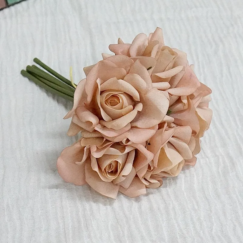 Moisturizing 5Head Rose Flower Bouquet Latex Real Touch Artificial Flowers Wedding Bridal Bouquet Birthday Party Home Decor Rose