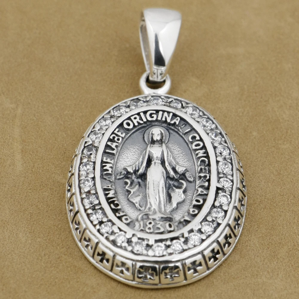 

White CZ Stones 925 Sterling Silver Virgin Mary Cross Charms Pendant 8A004