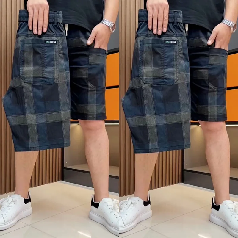 

Summer 2026 Men's Casual Plaid Loose Fit Five-Pocket Shorts Trendy Workwear Straight Leg Youthful Energy Style Quick Dry