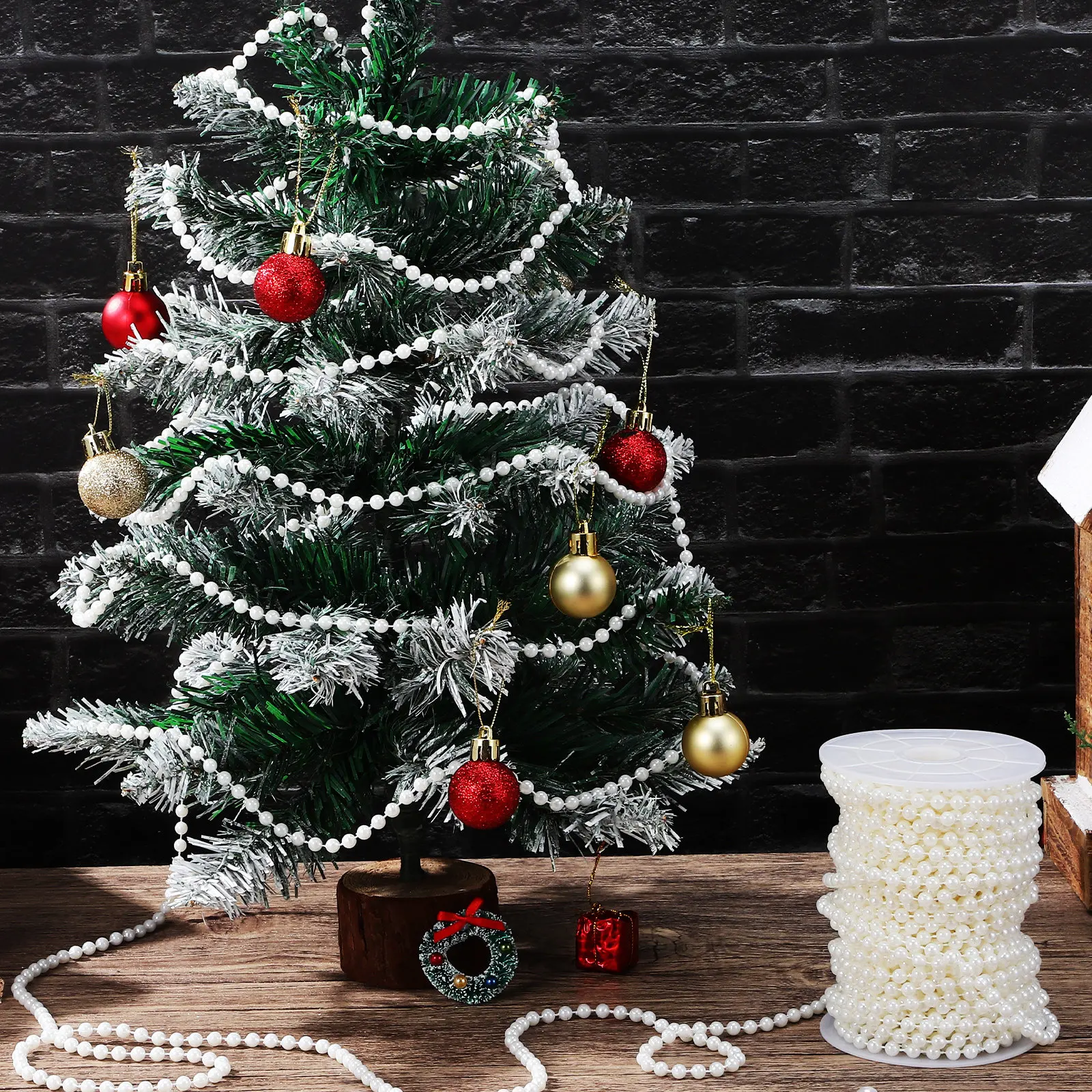 

Pearl Chains for Clothes 24M Beaded String Roll Faux Pearl Beads Garland Versatile Crafting Trim Wedding Decoration Jewelry