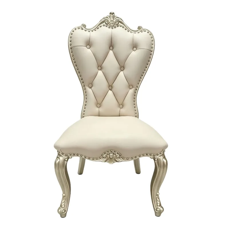 European light luxury solid wood dining chair, French carved soft bag back chair, champagne leather chair in home hotel banquet