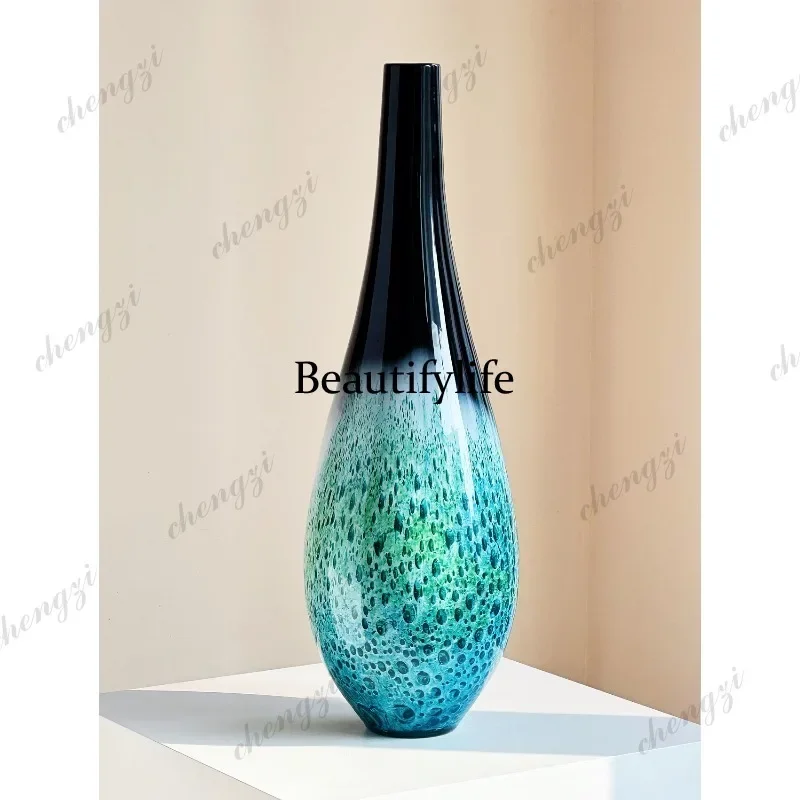 A139 Modern light luxury medium and ancient glazed glass floor-to-ceiling vase  entrance, hanging clock, advanced flower ware
