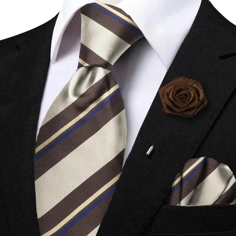 Ensemble de Cravates à Rayures Rouges pour Homme, Pochette Gracieuse Verte, Carré Papillon, Fleur, Broche, 03/Casual, Tenue Trempée, Ornement de Robe, Nouvelle Collection