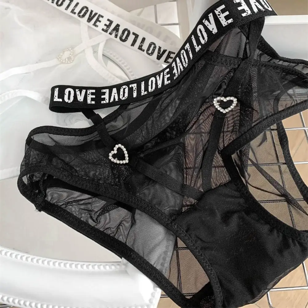 Tentazione Mutandine di pizzo a vita media Slip in cotone Cavallo Mutandine sexy Lingerie femminile trasparente Slip con lettera Lady