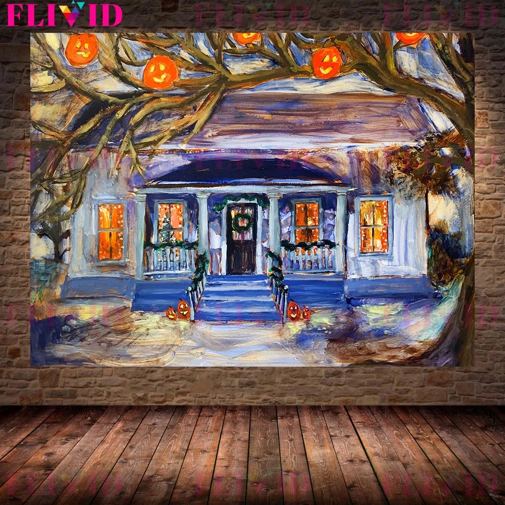 Maison hantée de minuit, peinture sur toile d'art mural Vintage du quartier Ghoulish, affiche d'art 