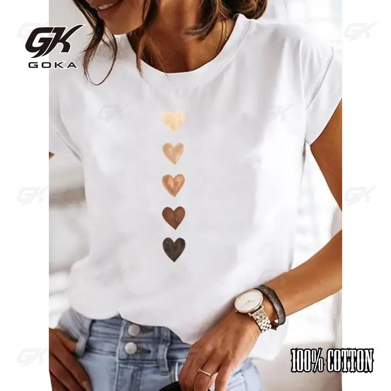 

Женская летняя футболка с принтом Love Heart, забавная футболка с круглым вырезом для девочек Y2K, топ в стиле Харадзюку, женская повседневная модная милая футболка 90-х годов