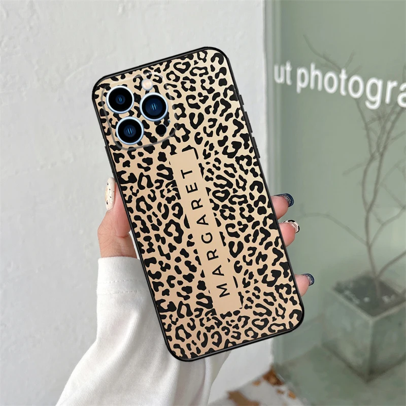 Iniciais nome de pele de leopardo personalizado para iphone 16 15 14 13 12 11 pro max xs max xr plus acessórios de capa de telefone