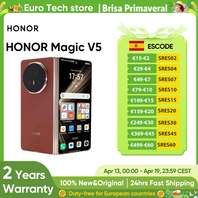 Nouveau HONOR Magic V5 Version mondiale Original 5G Smartphone double HDR OLED affichage Snapdragon 8 Elite 5820mAh 7.95 